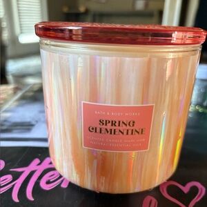Bath & Body Works Spring Clementine Candle - Peach Iridescent with Pink Lid